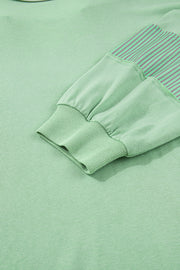 Moonlight Jade Color Block Striped Patchwork Collar V Neck Plus Size Sweatshirt