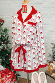 White Santa & Stripes Ruffle PJ Set