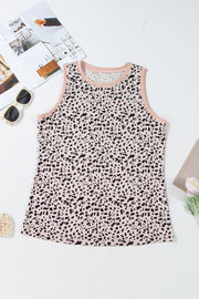 Camiseta sin mangas con cuello redondo y estampado de leopardo