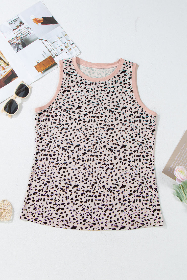 Camiseta sin mangas con cuello redondo y estampado de leopardo