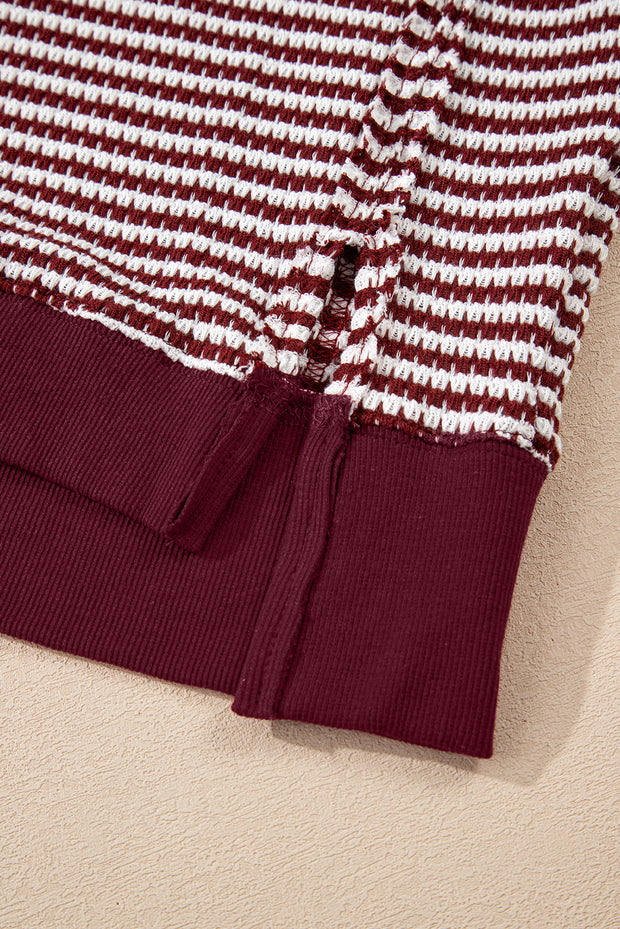 Red Stripe Ribbed Trim Drop Shoulder Long Sleeve Oversize Top