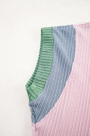 Light Pink Colorblock Corded Short Sleeve Boxy Top and Shorts Set