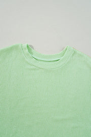 Moonlight Jade Solid Cord Ribbed Drop Shoulder Pullover Top