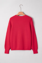 Fiery Red Sequin Bow Accent Drop Shoulder Festive Sweater
