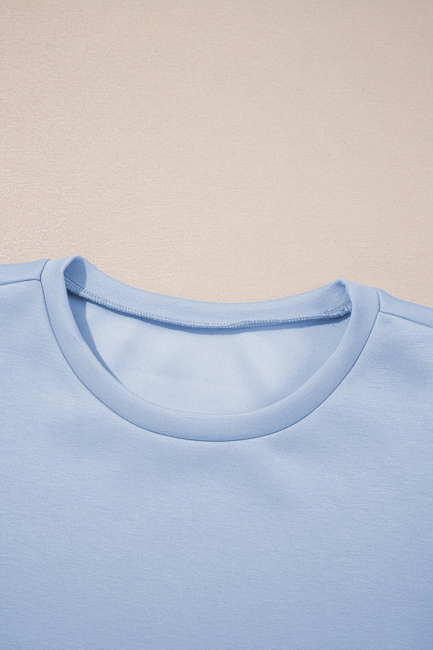 Beau Blue Puff Sleeve Pearl Embellished Scallop Trim Top 2 Piece Skort Set