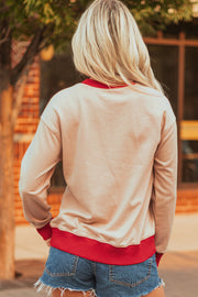 Oatmeal GAME DAY Letter Graphic Varsity Striped Detail Baggy Sweatshirt