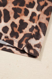 Brown Leopard Mock Neck Long Sleeve Mesh Top