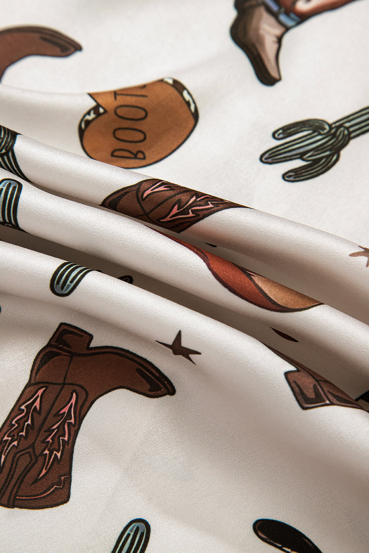 White Western Fashion Print Button Up Casual Shirt