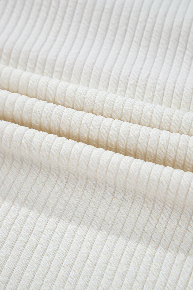 White Corded Exposed Seam Knit Patchwork Drop Sleeve Top