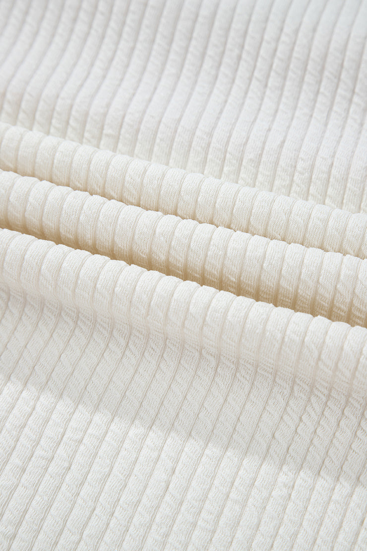 White Corded Exposed Seam Knit Patchwork Drop Sleeve Top