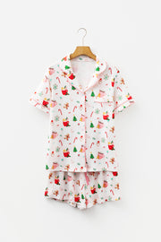 White Christmas Spirits Shirt Style 2pcs Short Pajama Set