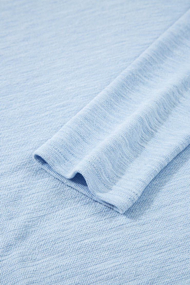 Beau Blue Solid Color Batwing Long Sleeve Top