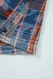 Ashleigh Blue Boho Floral Plaid Patchwork Distressed Detail Ruffled Sleeve Waffle Knit Shacket