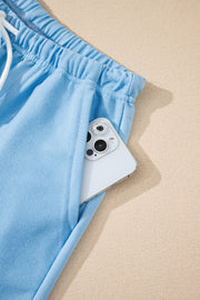 Myosotis V Neck Drop Shoulder Tee and Patchwork Drawstring Shorts Set