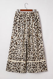 Khaki Leopard Wide Leg Cropped Pants