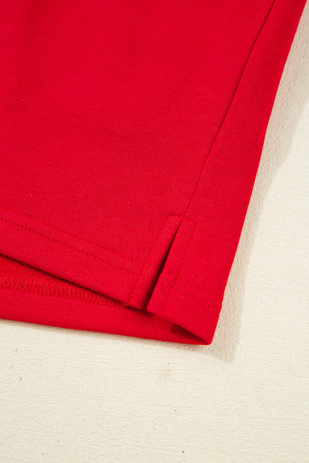 Fiery Red Varsity Striped Sleeve Drop Shoulder Sweatshirt and Short Set