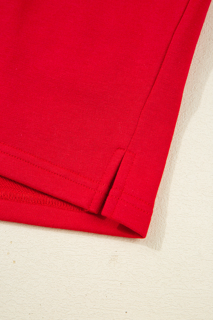 Fiery Red Varsity Striped Sleeve Drop Shoulder Sweatshirt and Short Set