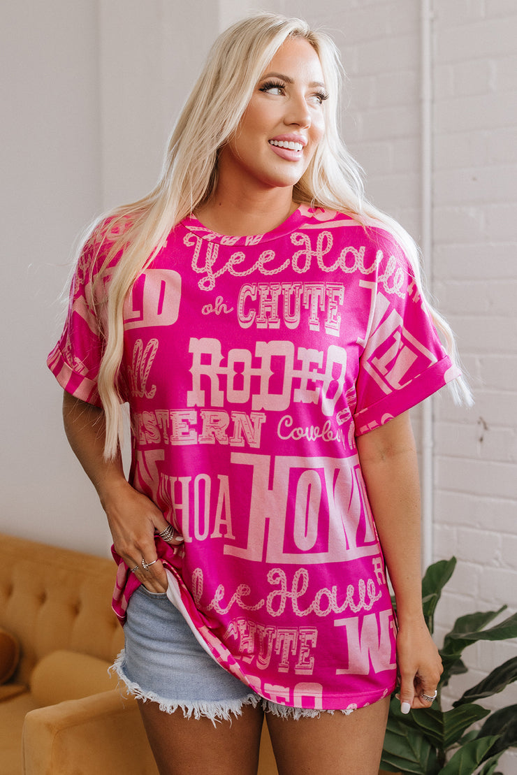 Rose Howdy Cowboy Letter Printed Western Fashion Tee