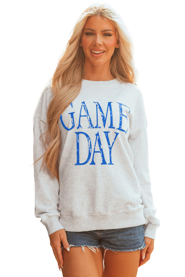 Blue Vintage Washed GAME DAY Graphic Baggy Sweatshirt