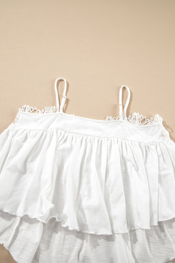 Top de tirantes finos con volantes y encaje blanco