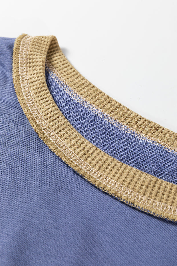 Wild Wind Color Block Mix Texture Waffle Patchwork Oversize Sweatshirt