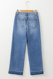 Sail Blue Raw Hem Unique Cuffs Straight High Rise Loose Jeans