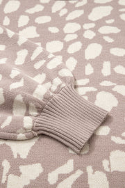 Gray Leopard Spots Pattern Ribbed Trim Drop Shoulder Sweater