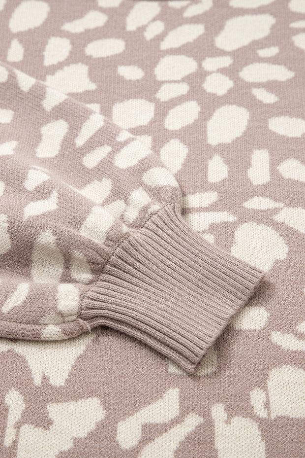 Gray Leopard Spots Pattern Ribbed Trim Drop Shoulder Sweater