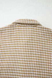 Khaki Houndstooth Color Contrast Textured Patchwork Loose Shacket