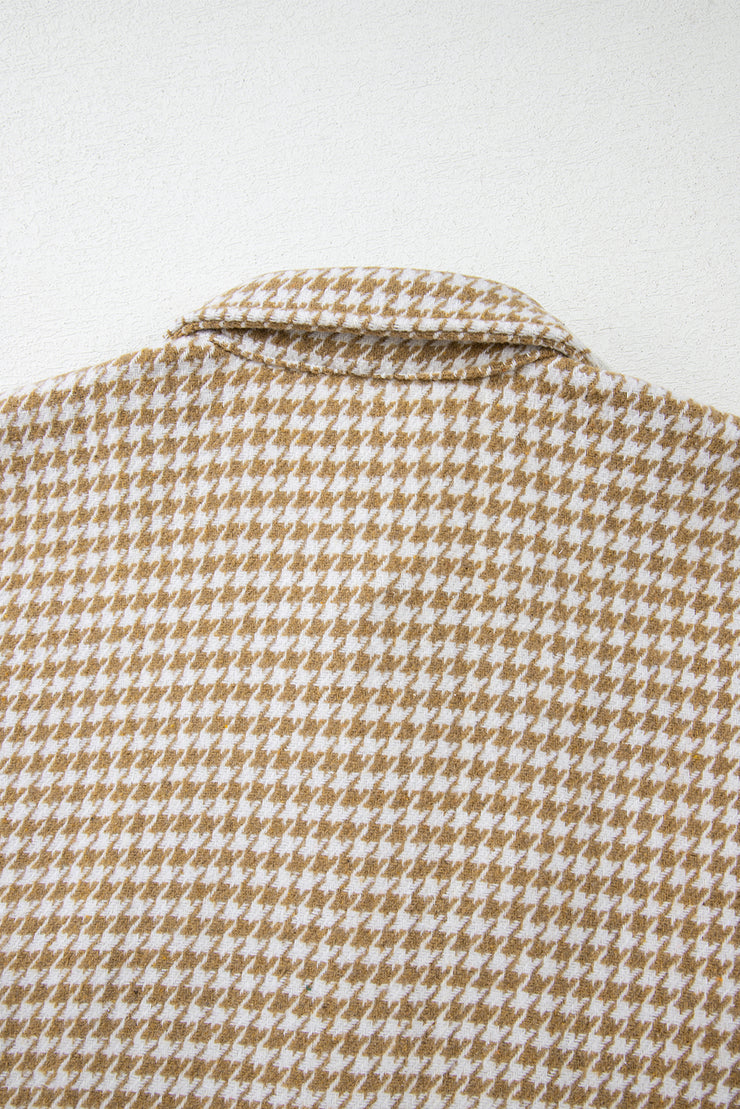 Khaki Houndstooth Color Contrast Textured Patchwork Loose Shacket
