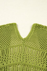 Spinach Green Oversize Crochet Knit Open Cardigan