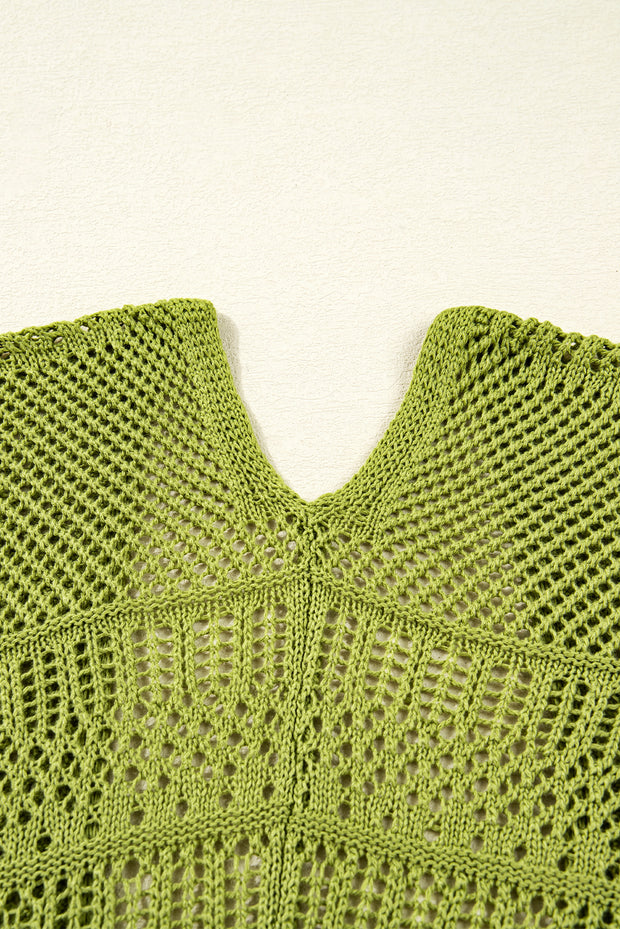 Spinach Green Oversize Crochet Knit Open Cardigan