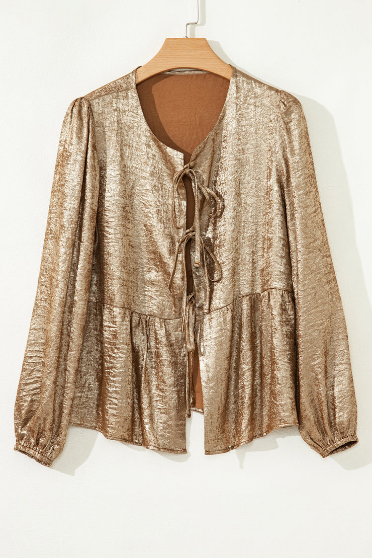 Gold Metallic Tied Front Babydoll Blouse