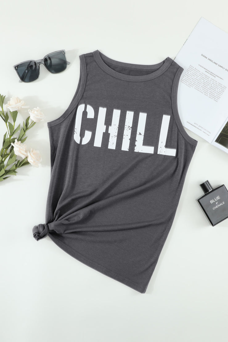 Camiseta sin mangas con estampado gráfico CHILL en gris