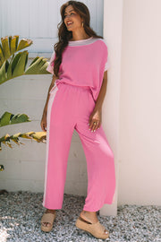 Sachet Pink 2-tone Colorblock Patchwork Corded 2pcs Outfit