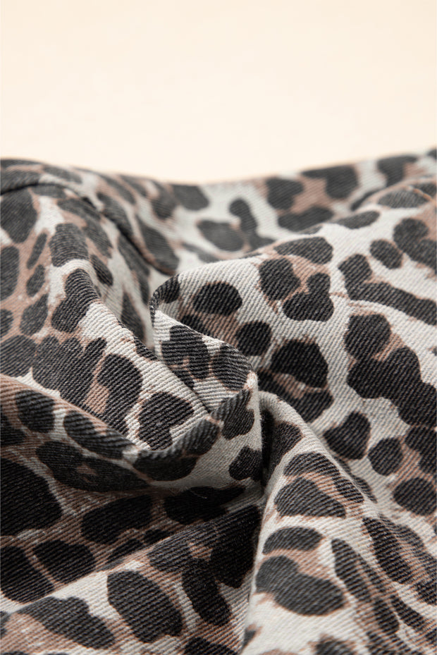 Khaki Leopard Denim Mini Skirt