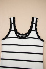 Black Striped Scalloped Edge U Neck Sleeveless Sweater Vest