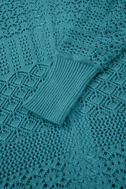 Lapis Mix Pattern Hollowed Knit Open Front Cardigan