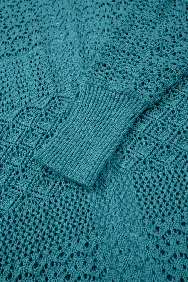 Lapis Mix Pattern Hollowed Knit Open Front Cardigan