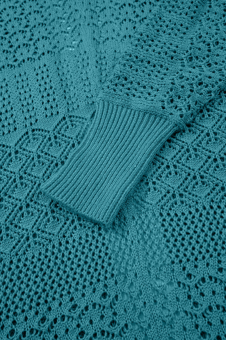 Lapis Mix Pattern Hollowed Knit Open Front Cardigan