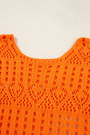 Carrot Solid Color Open Crochet Scallop Edge Sweater