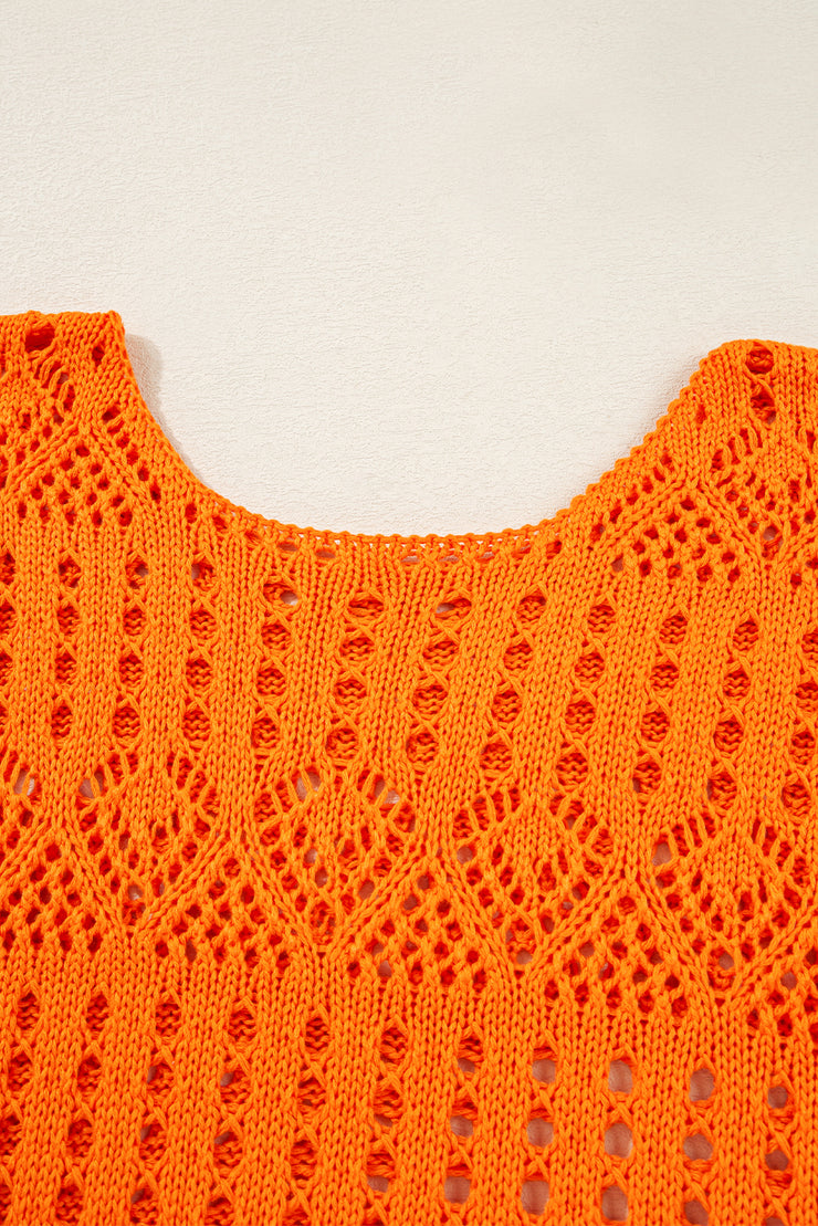 Carrot Solid Color Open Crochet Scallop Edge Sweater