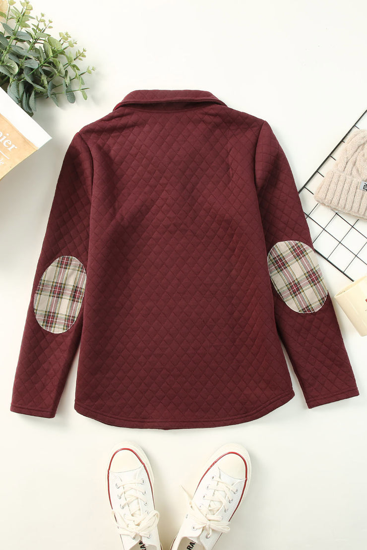 Sudadera con ribete de cuadros y textura geométrica en rojo intenso