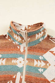 Khaki Quarter Zip Elastic Cuffs Aztec Sweatshirt