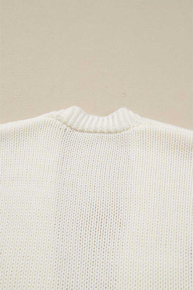 White Pumpkin Print Open Front Drop Shoulder Midi Cardigan