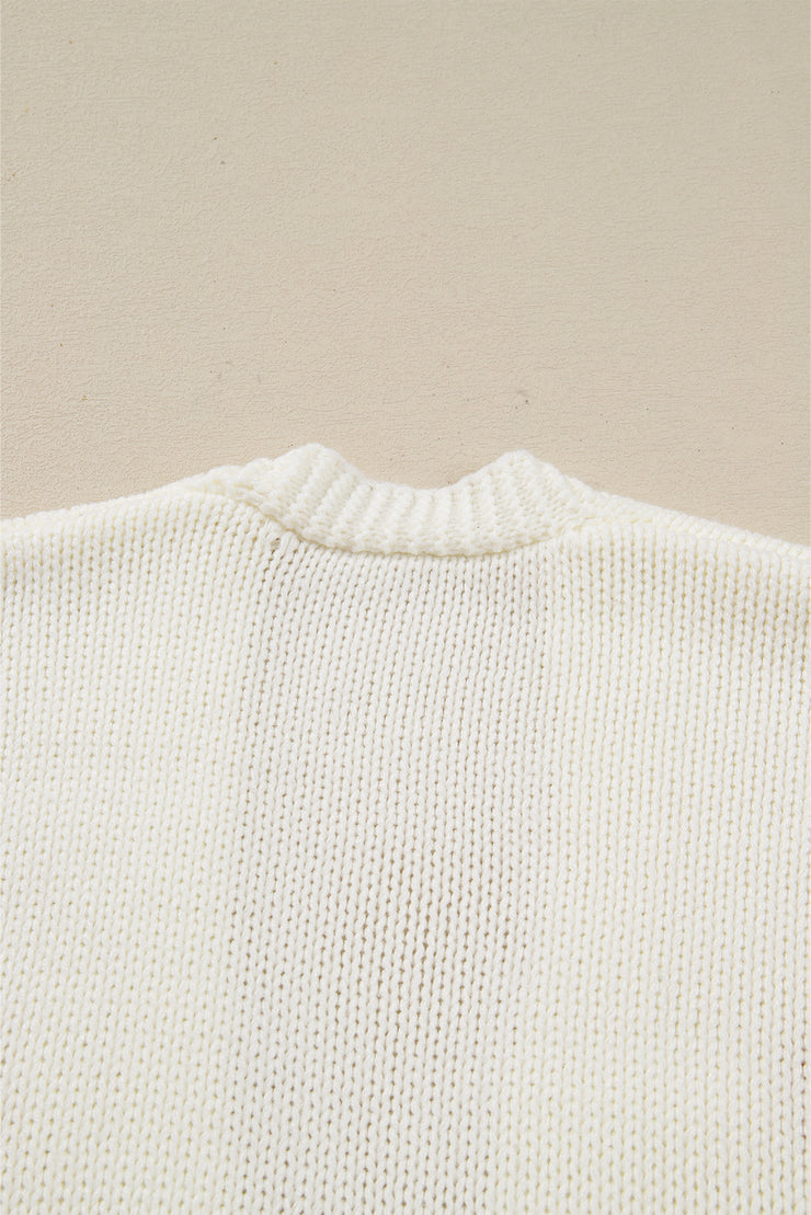 White Pumpkin Print Open Front Drop Shoulder Midi Cardigan