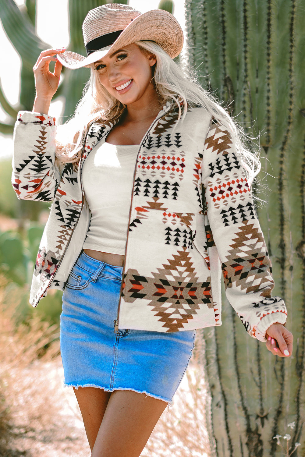 Veste Bedford Fair Aztec Print Noir & Ivoire – Taille S – Sans Manches Open Front