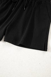 Black Varsity Striped Sleeve Drop Shoulder Sweatshirt and Short Set