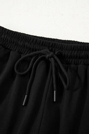 Black Varsity Striped Sleeve Drop Shoulder Sweatshirt and Short Set