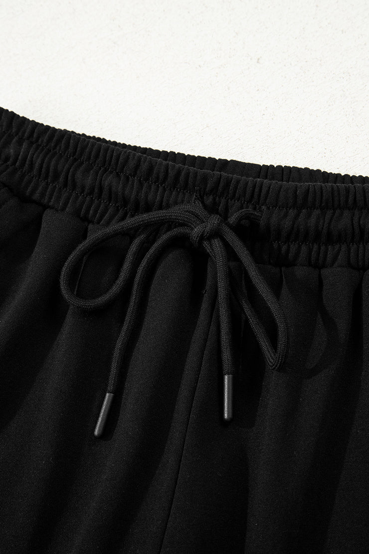 Black Varsity Striped Sleeve Drop Shoulder Sweatshirt and Short Set